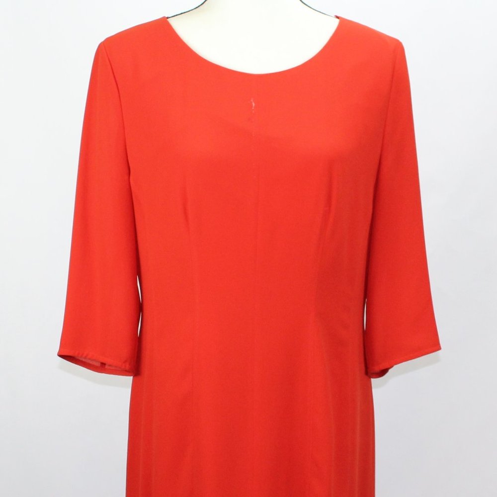 Hugo Boss Women's Dress 10 Red Orange Chiffon 3/4 Sleeve Knee Length